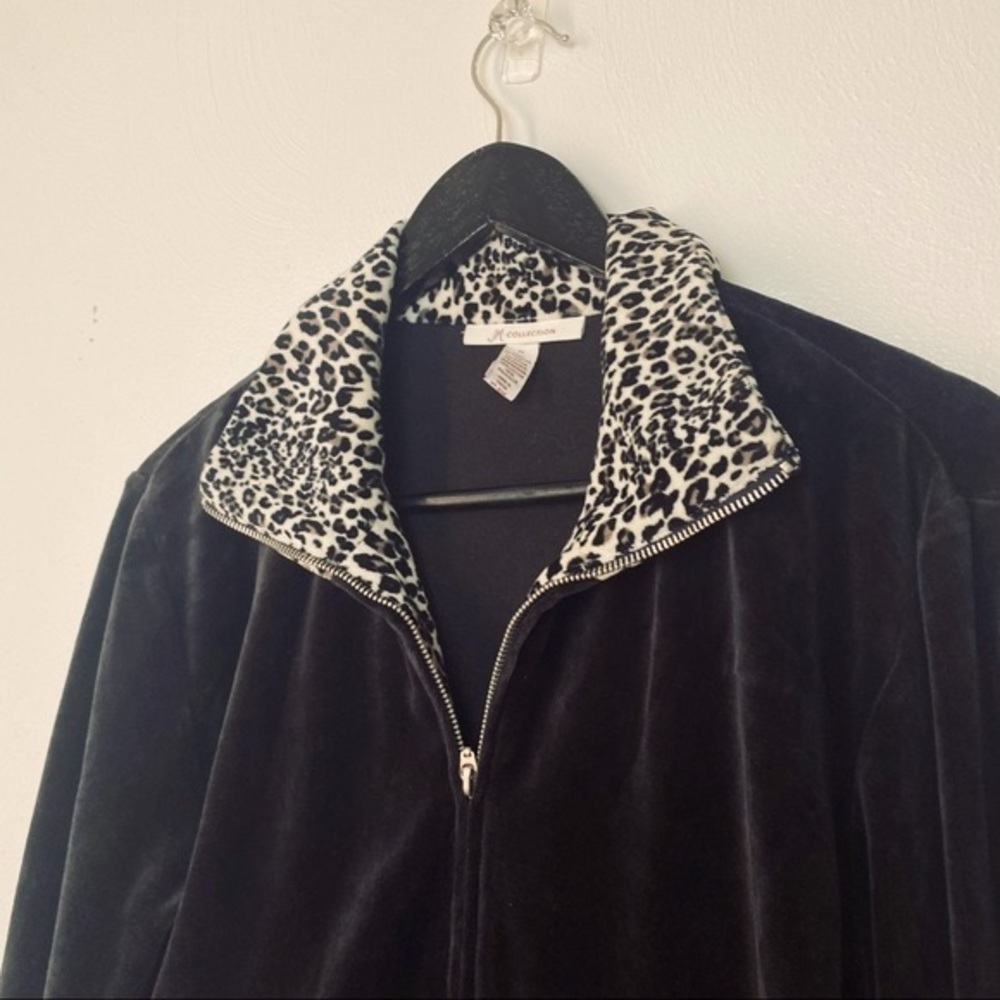 JM Collection Velvet Black Animal Print Trims. Jacket. Sz 12. - Picture 2 of 10